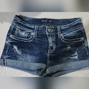 Miss Me Dark Blue Distressed Denim Shorts